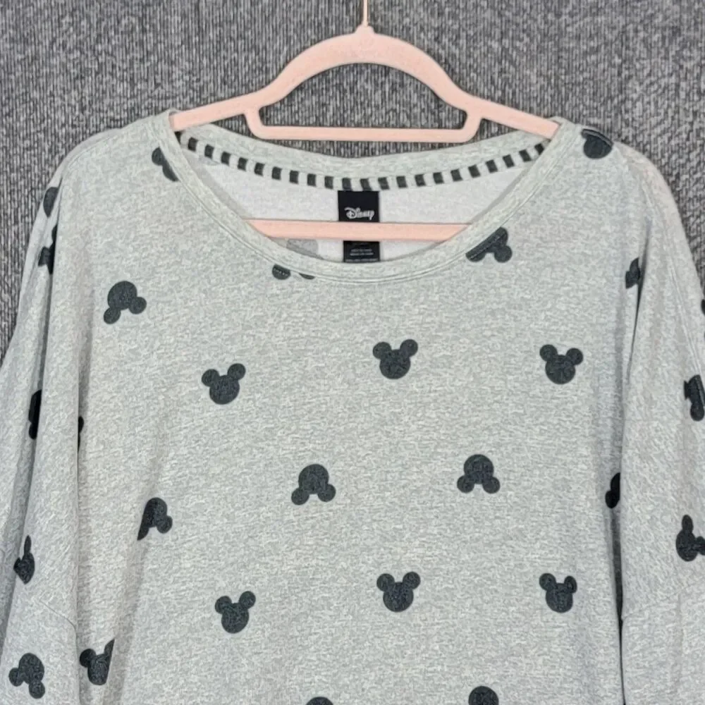 Disney Pajama Top Womens XL Gray Mickey Mouse All Over Print Lounge Sleepwear